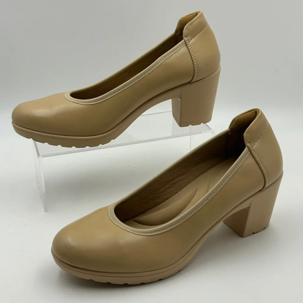Dream Pairs Pumps Womens 8.5 Nude Beige Block Heel Lug Sole Office Professional